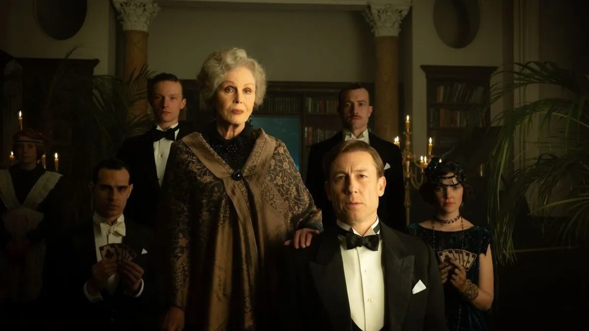 Joanna Lumley and Tobias Menzies on set of the show