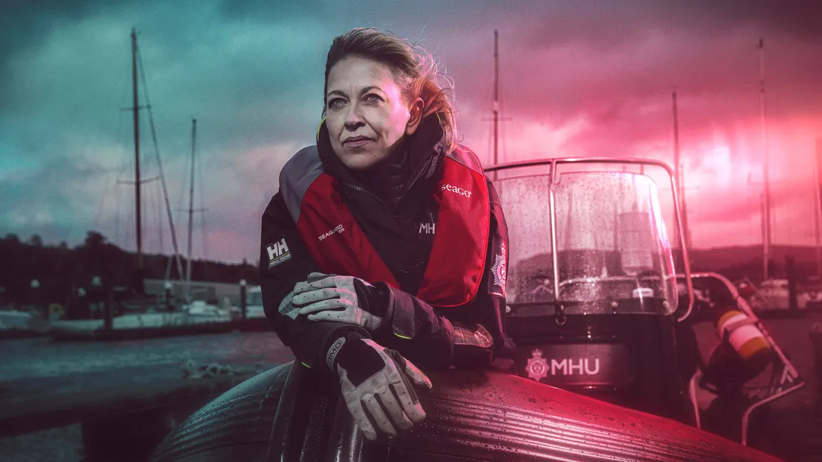 Nicola Walker as Annika, pictured at the front of a small boat